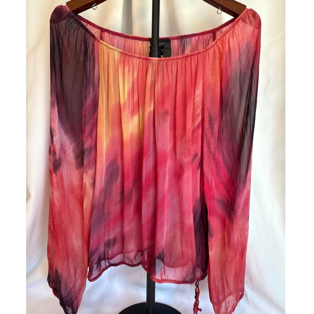 Vintage Karen Kane 100% Silk Watercolor Peasant Blouse Large Boho 90s/Y2K Era